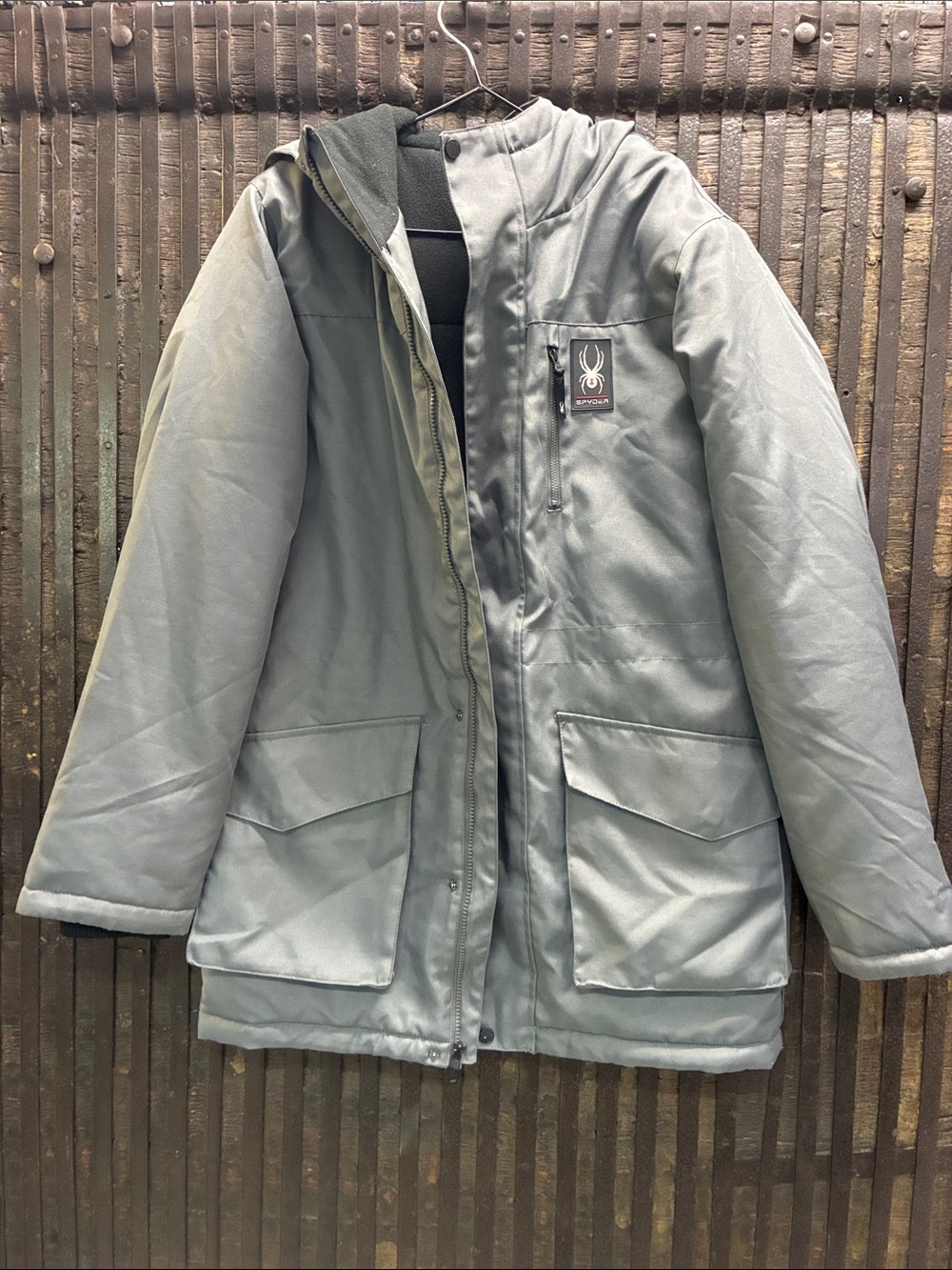Spyder Men's Light Gray Hooded Puffer Coat